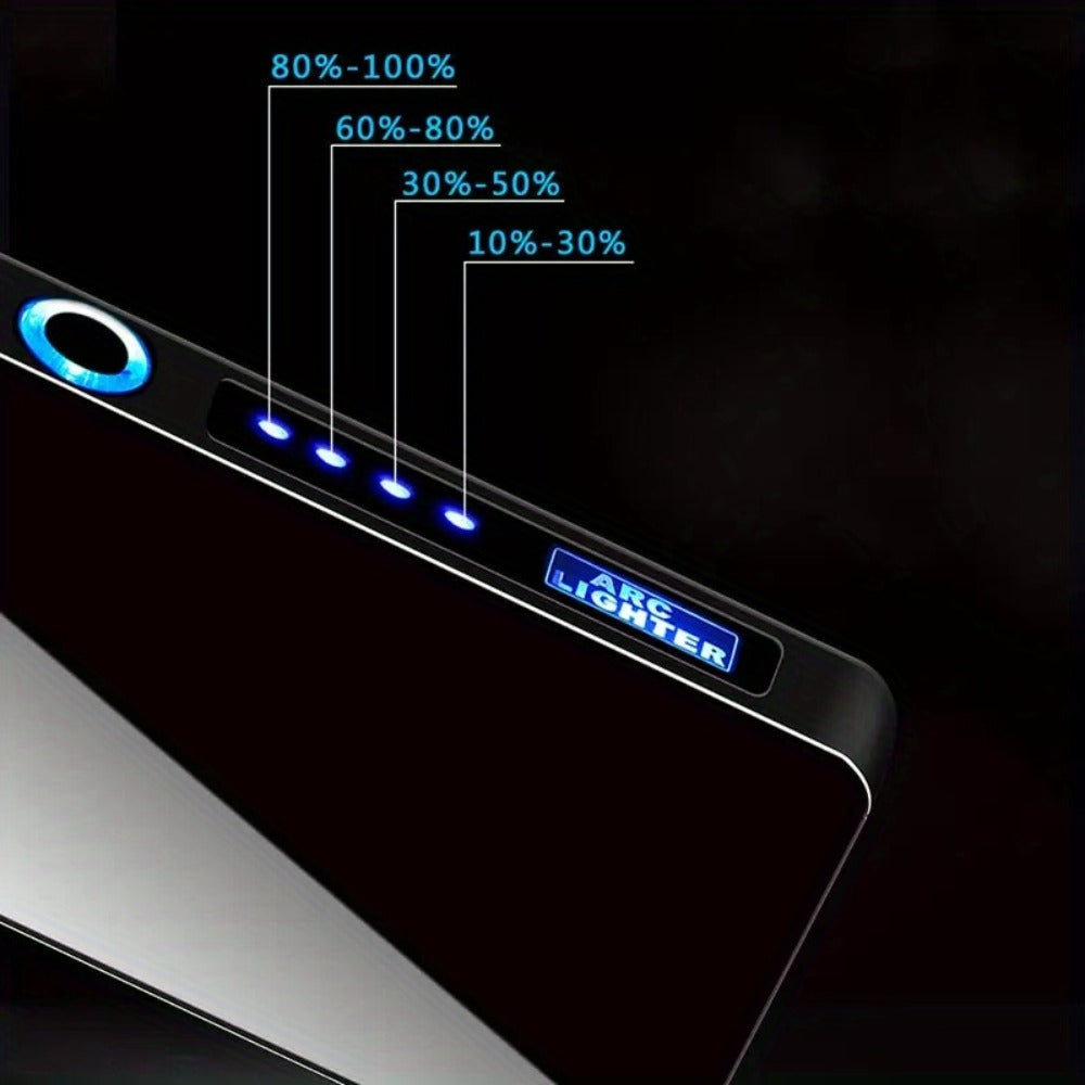 Flip-Top Dual-Arc Electric Lighter with Power Display in Three Black and Blue Color Options