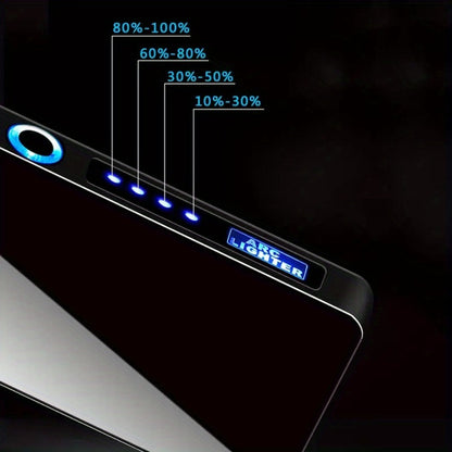 Flip-Top Dual-Arc Electric Lighter with Power Display in Three Black and Blue Color Options