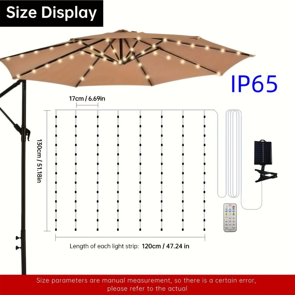 Solar Patio Umbrella Light 104 LED – 8 Modes Remote Control Outdoor Market Umbrella Lamp | Solar Powered Warm White Light for Backyard, Deck, Poolside, Beach, Garden & Camping | Battery Included
