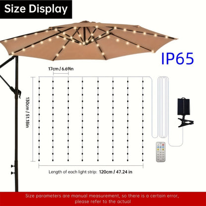 Solar Patio Umbrella Light 104 LED – 8 Modes Remote Control Outdoor Market Umbrella Lamp | Solar Powered Warm White Light for Backyard, Deck, Poolside, Beach, Garden & Camping | Battery Included