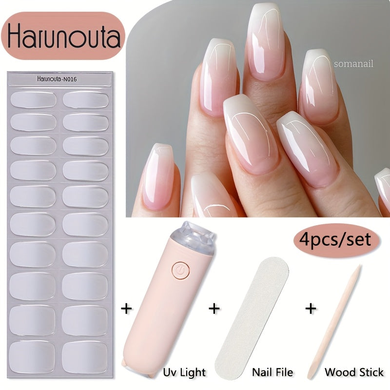 Semi Cured Gel Nail Strips Kit with Handheld LED Nail Lamp — 20 Real Gel Nail Stickers Wraps for DIY Nail Art Manicure at Home, Glitter & Flower Designs, Easy Apply Long-Lasting Chip-Resistant Gel Finish