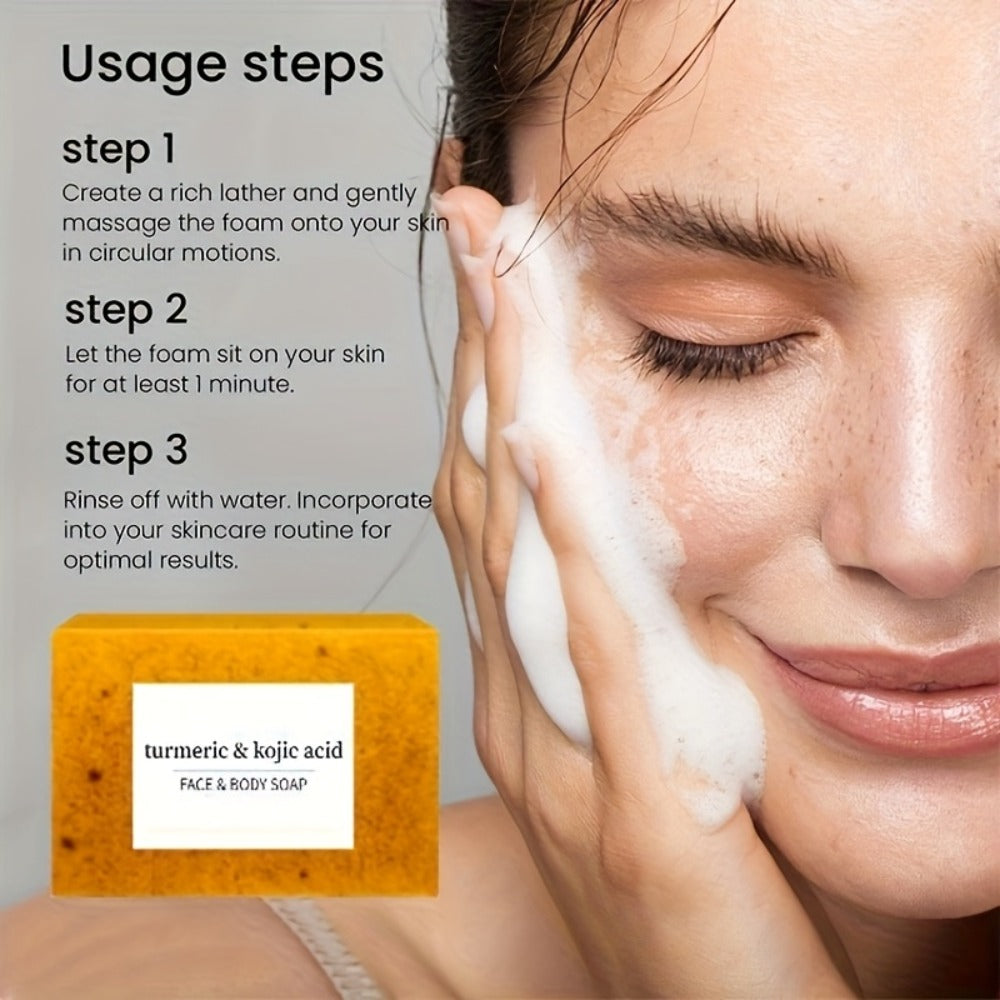 Turmeric and Kojic Acid Bar Soap, 12-Pack of 100g Bars with Lemon and Honey Labels plus Bubble Net