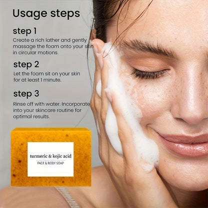 Turmeric and Kojic Acid Bar Soap, 12-Pack of 100g Bars with Lemon and Honey Labels plus Bubble Net