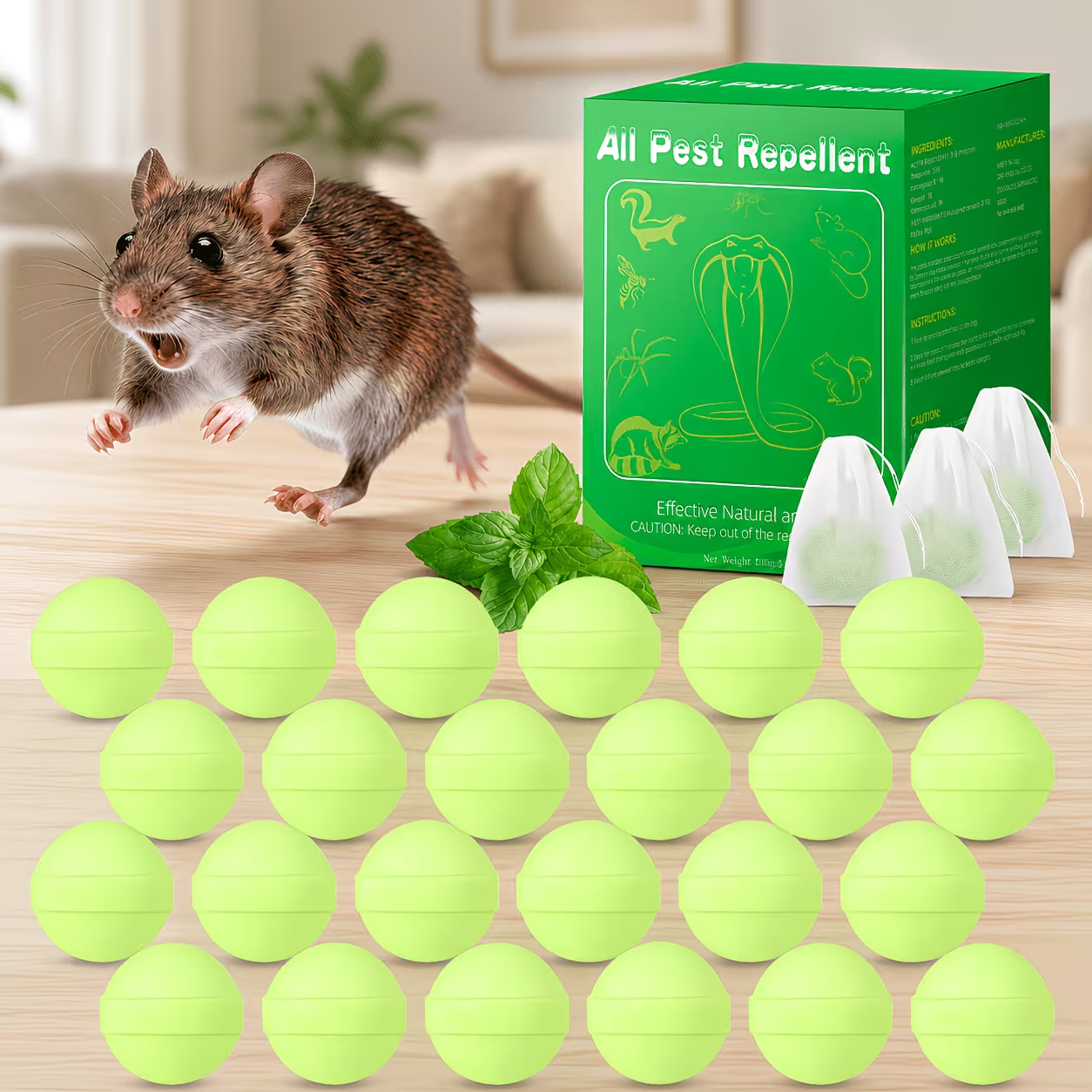 Peppermint Rodent Repellent Balls, Natural Mice Repellent Indoor Outdoor, Mouse Spider Ant Roach Repellent, Pest Control Balls for Home Garage Attic Kitchen