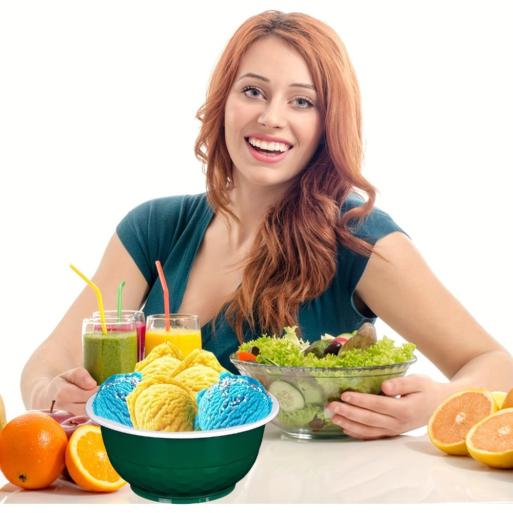 Striped 13-Ounce Disposable Plastic Serving Bowls with Side Handles, 120-Piece Red, Yellow or Green Packs