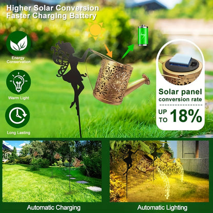 Solar Garden Light Watering Can Stake with 36 LED Waterfall Strands, IP65 Rating and Two Light Options