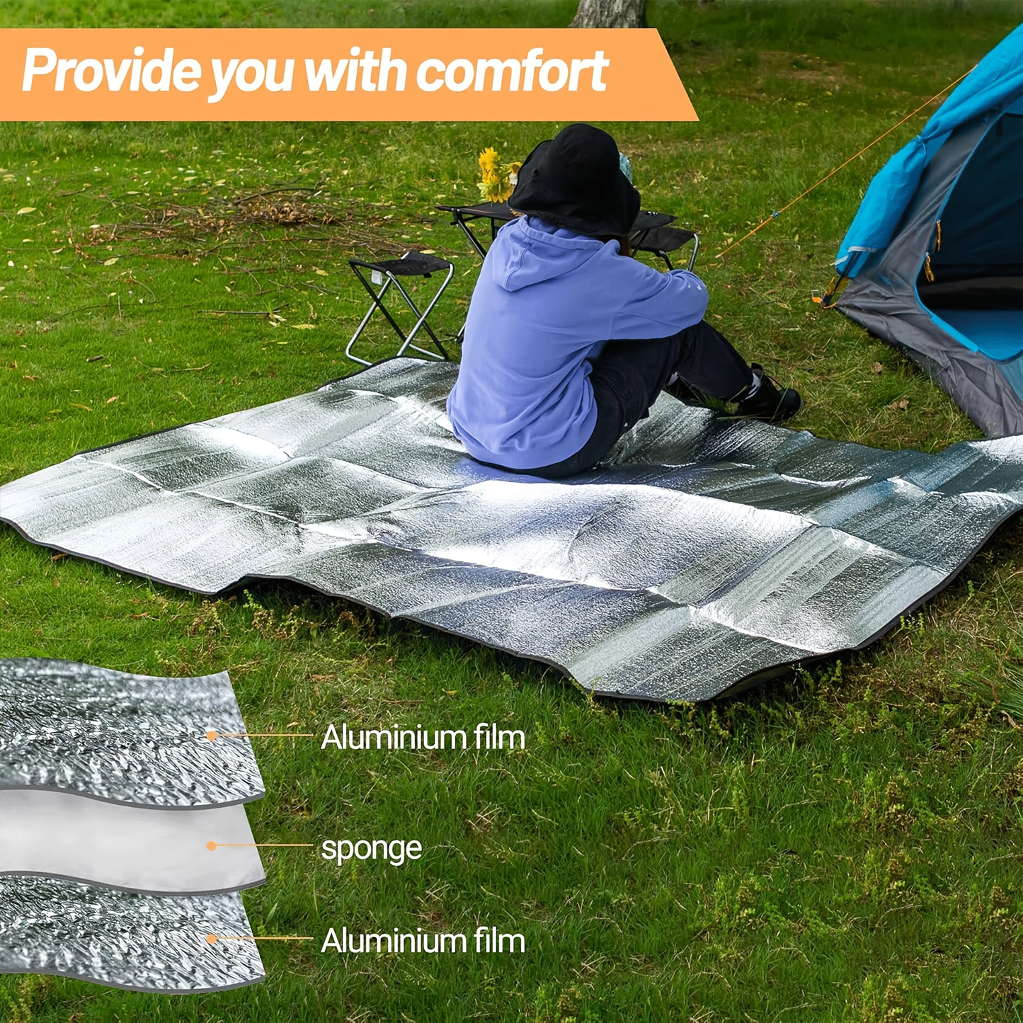 Two-Piece Foldable Camping Mat Set with Silver-Tone Surface and Displayed 78.74 x 39.37-Inch Size