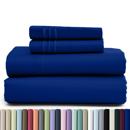 Bed Sheet Set Brushed Microfiber in 3- or 4-Piece Configuration with 16-Inch Pocket and Twenty-Four Colors