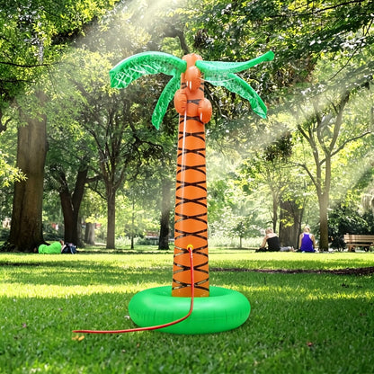 61-Inch Inflatable Palm Tree Sprinkler with 360-Degree Water Spray, Hose Connector and Mixed Tropical Colors