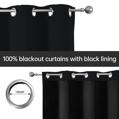 Four-Panel Grommet Blackout Curtain Set in Wine Red, Black or Gray with Six Sizes from 37 x 54 to 52 x 108 Inches