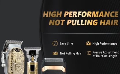 Electric Hair Clipper Set for Men - LQT USB Rechargeable 2000mAh with Engraving Scissors Metal Digital Display Cordless Barber Kit 2 3 4 Piece Home Salon Bronze Gift