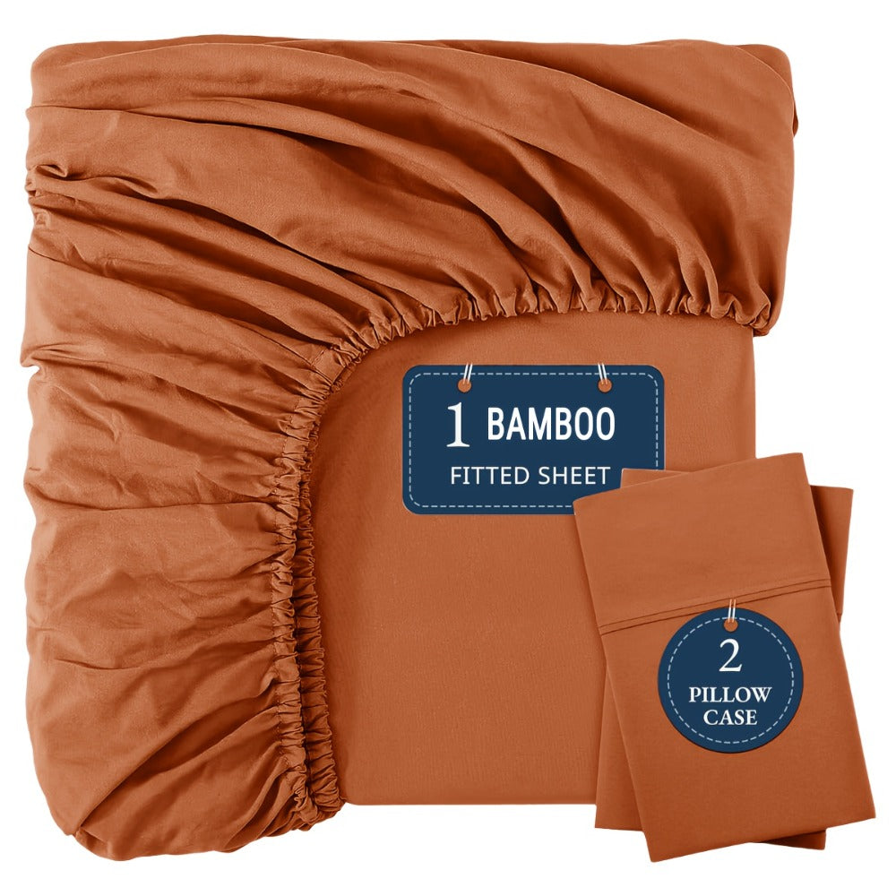 Three-Piece Fitted Sheet Set in Twelve Colors with Exact Twin, Full, Queen and King Size Options