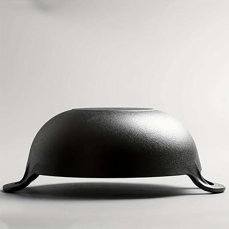 20cm Cast Iron Serving Pan with Dual Loop Handles, Rounded Deep Profile and Enamel Base Layer for Oven or Stovetop Use