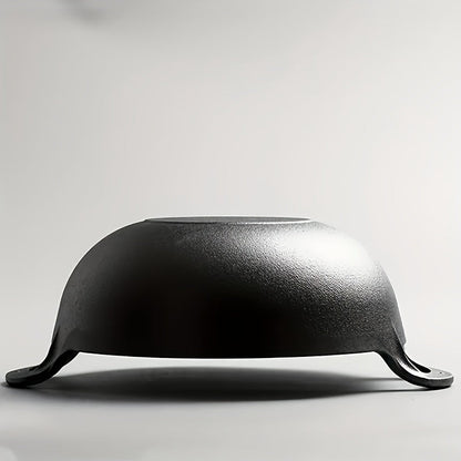 20cm Cast Iron Serving Pan with Dual Loop Handles, Rounded Deep Profile and Enamel Base Layer for Oven or Stovetop Use