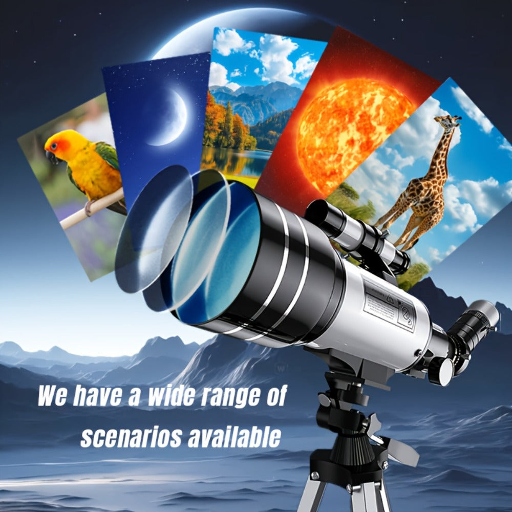 150X Astronomical Telescope 70mm Aperture with Tripod Phone Adapter Wireless Remote Control High Magnification Portable Refractor Telescope for Adults Kids Stargazing Moon Watching