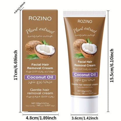 Hair Removal Cream ROZINO 100g Coconut Tube with Carton for Women’s External Body Grooming Routine
