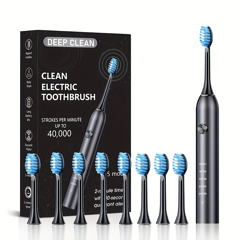 Electric Toothbrush with Five Modes, 40,000 Vibrations per Minute, Type-C Charging and Four or Eight Heads