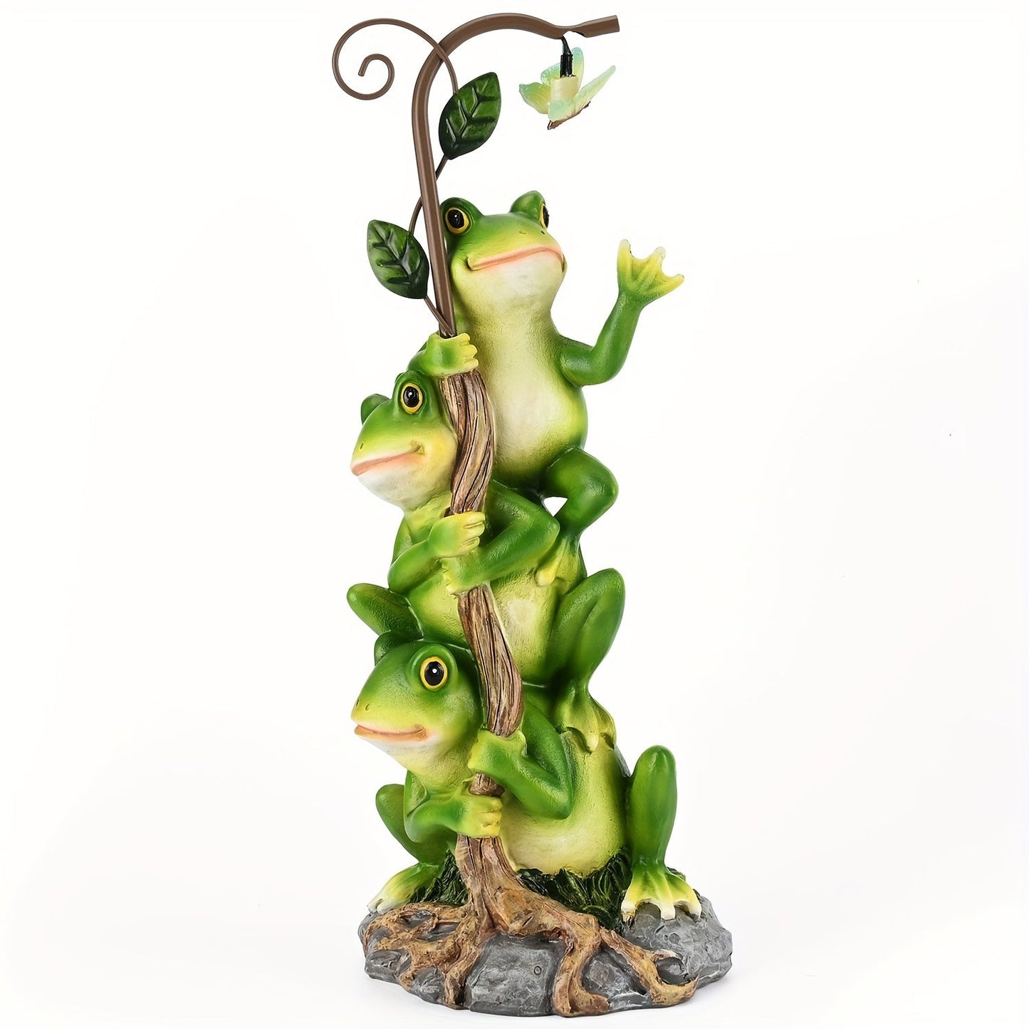 Solar Garden Lights Frog Reading Statue with Lantern, One-Piece Resin Lawn and Patio Ornament