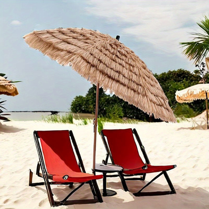 Patio Umbrella 7.5FT Thatch-Style Tiki Design with Steel Pole, Iron Frame, Push Tilt and UV Shade