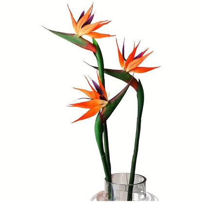 Artificial Bird of Paradise Flower Stems, Three-Piece 24.5-Inch Rubber-Labeled Set in Four Colors