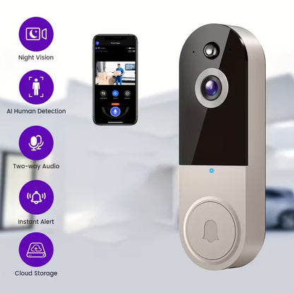 2K WiFi Doorbell Camera Wireless Smart Doorbell with AI Snapshot, Night Vision, Two-Way Intercom, Photo & Video Recording, Local Storage, Rechargeable Battery, Motion Detection, Black Linen