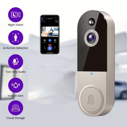Video Doorbell 2K Wireless Camera with Night Vision, Two-Way Audio, Rechargeable Power and Local Storage Support