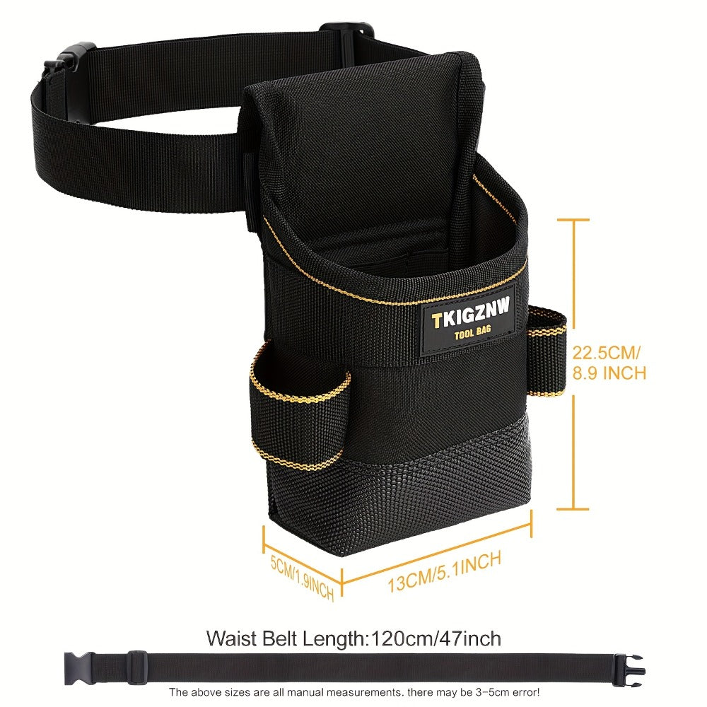 Black Tool Belt Pouch with Adjustable Waist Strap, Zipper Pocket and Multi-Compartment Layout