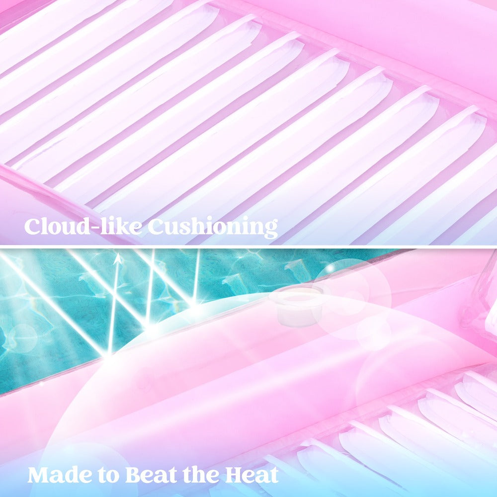 70 x 46-Inch Inflatable Pool Float Tanning Bed in Pink and White with Open Center and Raised Pillow