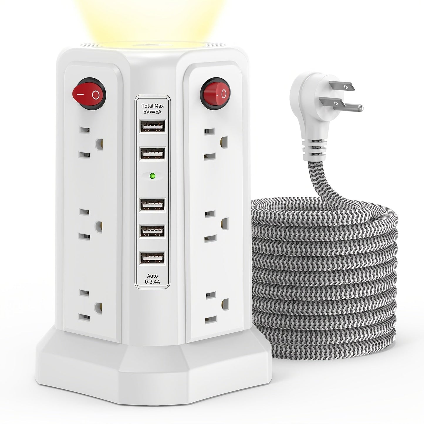 Surge Protector Power Strip Tower 17-in-1 with 12 AC Outlets, 4 USB-A, USB-C PD 18W and Four Group Switches