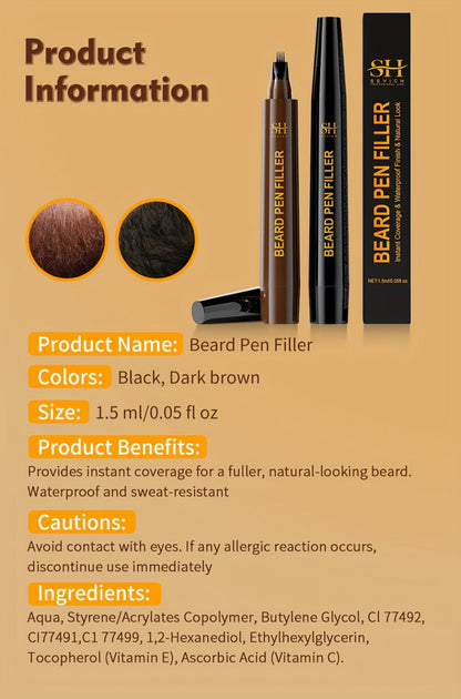 Beard Filler Pencil with Brush — Waterproof Long-Lasting Beard Pencil for Fuller Thicker Beard | Fills Sparse Patchy Beard & Mustache | Men's Grooming Tool | Black & Dark Brown | 1pc or 2pcs