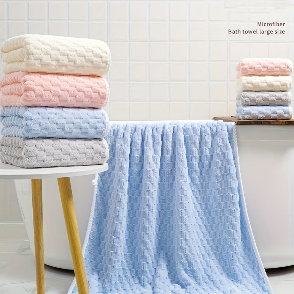 Bath Towels Set 4 or 8 Piece Microfiber Waffle Weave Collection in Gray, Pink, Blue and Beige