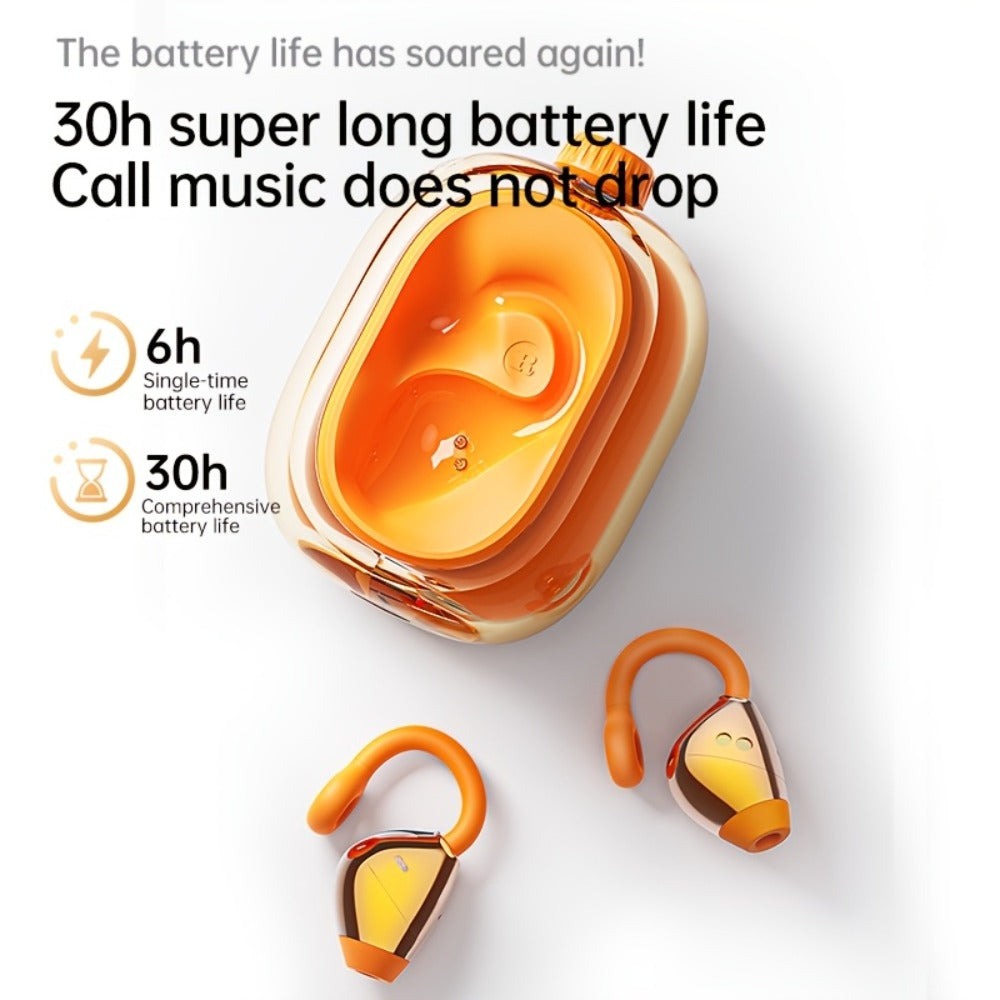 40H Open Ear Clip Earbuds OWS 6.0 TWS Sport Wireless Headphones Noise Cancelling Mic for Bedside Audio, Alarms and Room Entertainment