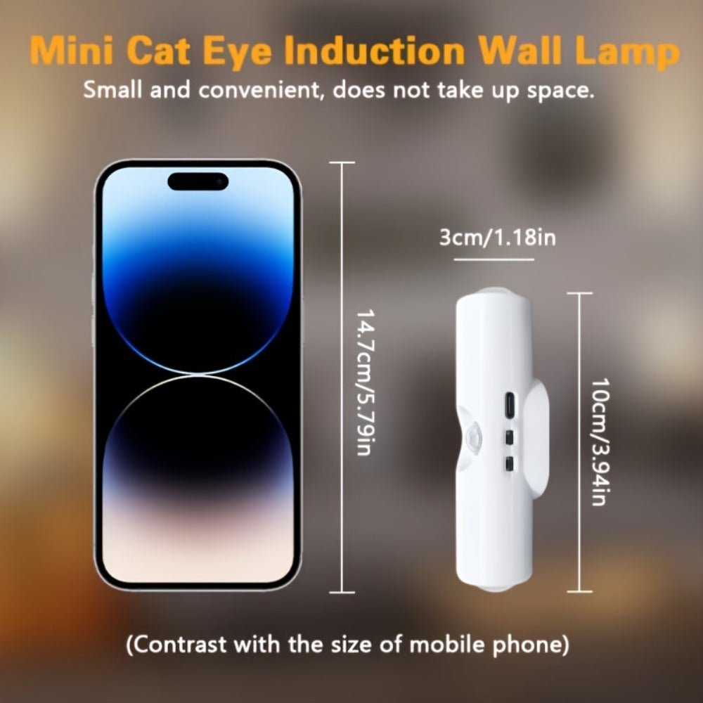 Cat Eye LED Wall Light Motion Sensor – 6 Pack USB Rechargeable Night Lamp, 3 Color Settings, Wireless Auto Sensing No Wiring for Bedroom Stairs Closet Bathroom Hallway (RGB / Three Colors)