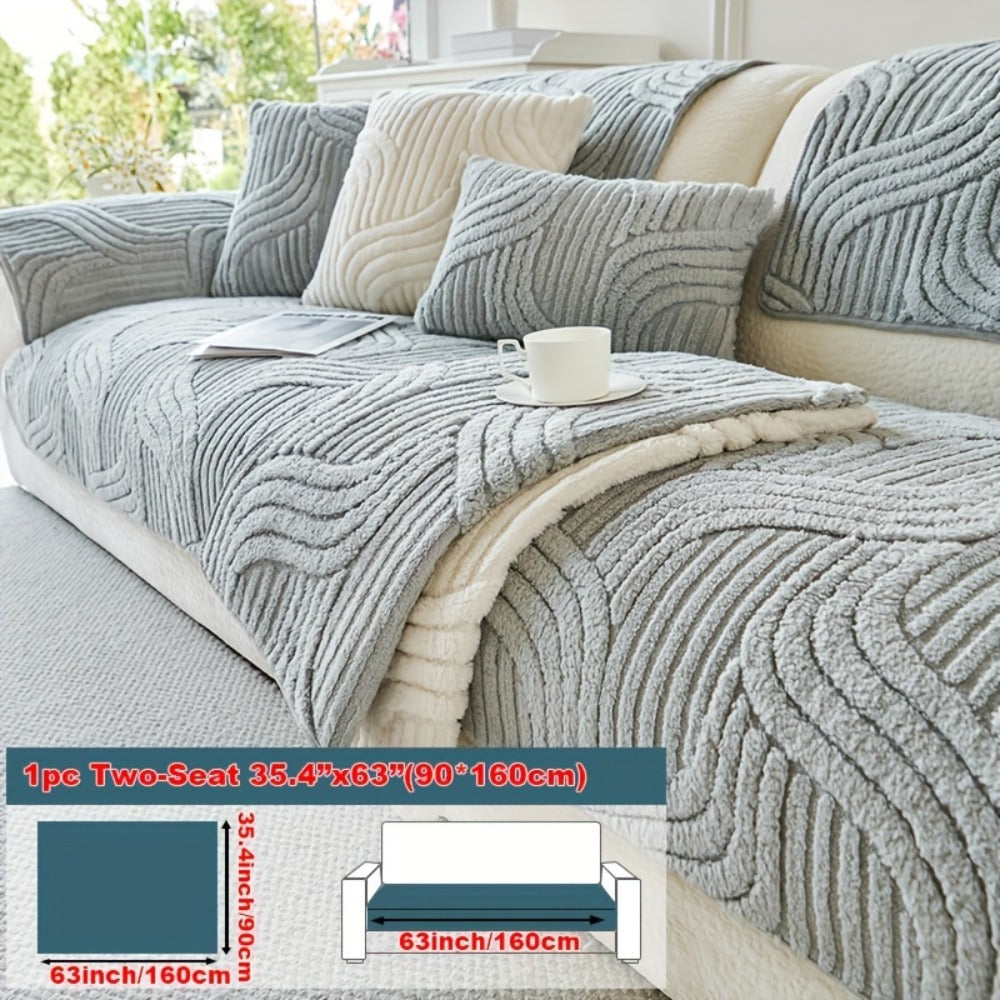 Sofa Cover Wave-Texture Plush Panels for 2 to Large 4-Seater Sofas, Armrest or Pillowcase Options