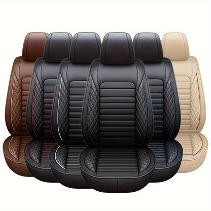 Car Seat Covers Full Set – 5-Seat PU Leather Airbag Compatible Universal Fit Sedan SUV Truck Waterproof with Front Storage Bag & Detachable Armrest