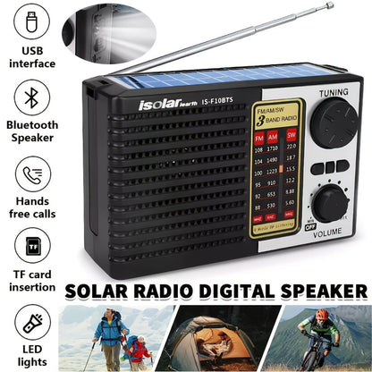 Solar Portable AM/FM/SW Radio with MP3 Playback, LED Display, USB Charging and One-Touch Recording