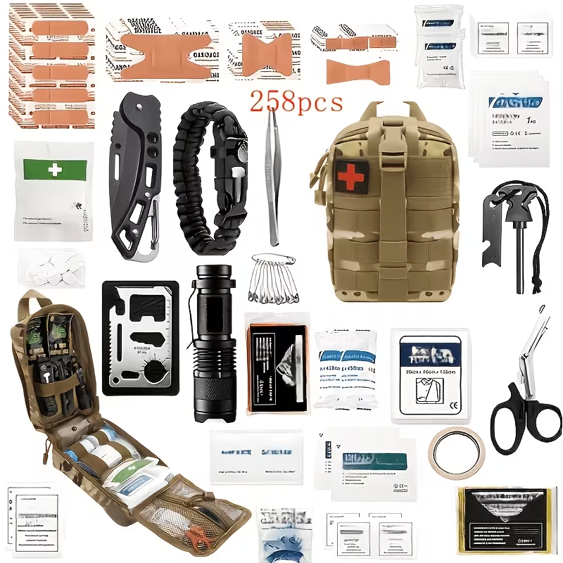 Outdoor Survival Gear Set 11/13/258-Piece – Professional Emergency Kit with Fire Starter & Compass | Multi-Tool Outdoor Equipment for Camping, Hiking & Adventure