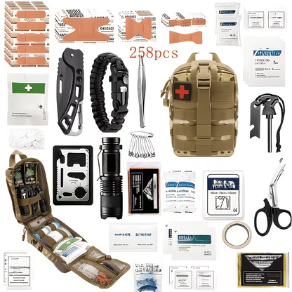 Outdoor Survival Gear Set 11/13/258-Piece – Professional Emergency Kit with Fire Starter & Compass | Multi-Tool Outdoor Equipment for Camping, Hiking & Adventure