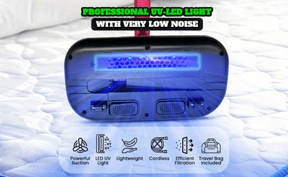 Cordless Mattress Vacuum Cleaner with 9.6 x 9.4-Inch Body, Clear Dust Cup and Purple Checkout Option