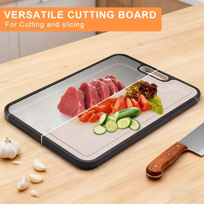 Large Cutting Board for Kitchen – Double Sided Food Grade Stainless Steel & Wheat Straw PP, Non-Slip, Easy to Clean, 16 x 11 Inch Heavy Duty Chopping Board