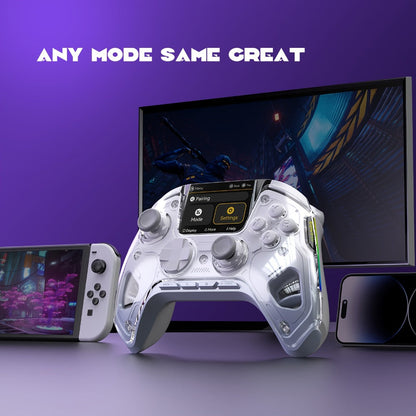Hall Effect Wireless Gaming Controller V2 White – Interactive Screen, RGB Lighting, Remappable Buttons, 1800mAh Battery with Charging Dock, No Drift for PC Switch iOS Android Steam Deck – Not Compatible with PS or Xbox