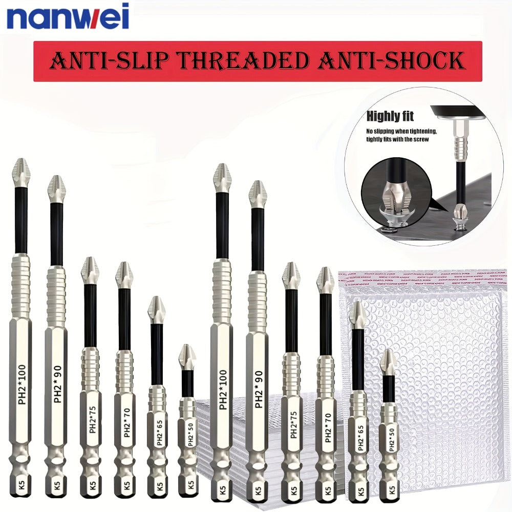 Magnetic Screwdriver Drill Bit Set Anti-Slip - K5 High Magnetic Power Bits in 50mm 65mm 70mm 75mm 90mm 150mm, Electric Screwdriver Bit Kit for Power Drills, DIY Home Repair & Professional Use