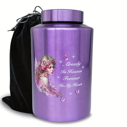 Cremation Urns for Human Ashes Large – Stainless Steel Memorial Urn Holds 220 lbs, Decorative Butterfly Cardinal Fairy Design, Screw Lid & Seal Ring, Velvet Pouch Included, Adult Funeral Keepsake Urn