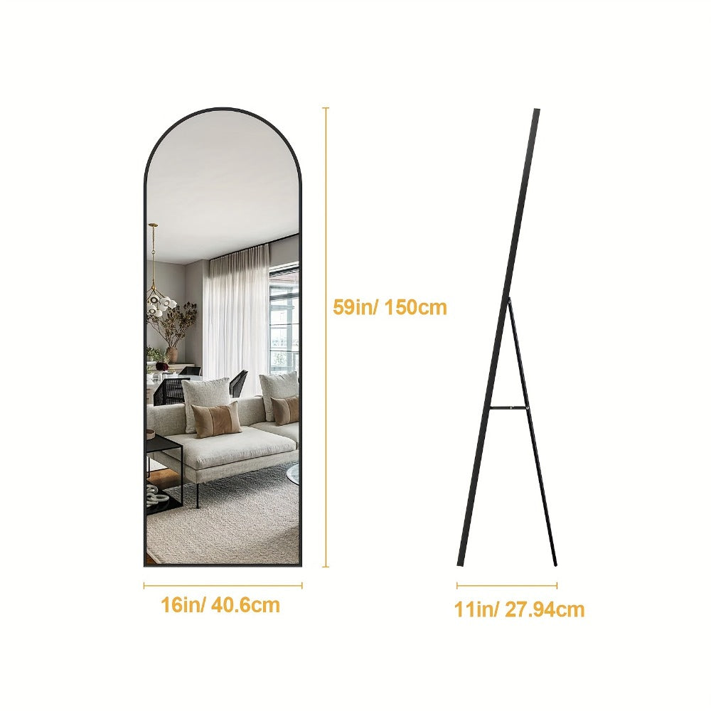Full Length Floor Mirror with Stand – Arched & Rectangular Full Body Mirror, Aluminum Alloy Frame, Shatter-Proof Nano Glass, Bedroom Living Room Cloakroom Wall Leaning Mirror