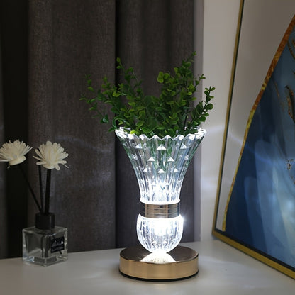 Table Lamp with Crystal Vase Shade, Touch Dimming, USB Rechargeable Power and One or Two-Lamp Options