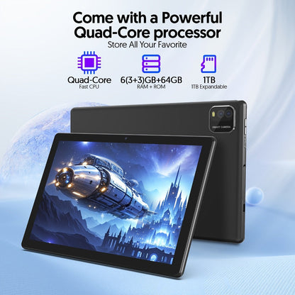 10 Inch 2-in-1 Android 14 Tablet with Keyboard Mouse Stylus – 6GB RAM 64GB ROM 1TB Expandable, WiFi 6, 6000mAh Battery, Quad-Core, Dual Camera, GMS Certified Tablet PC