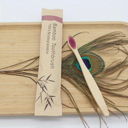 20-Piece Bamboo-Labeled Toothbrush Set with Individually Wrapped Handles and Mixed Bristle Colors