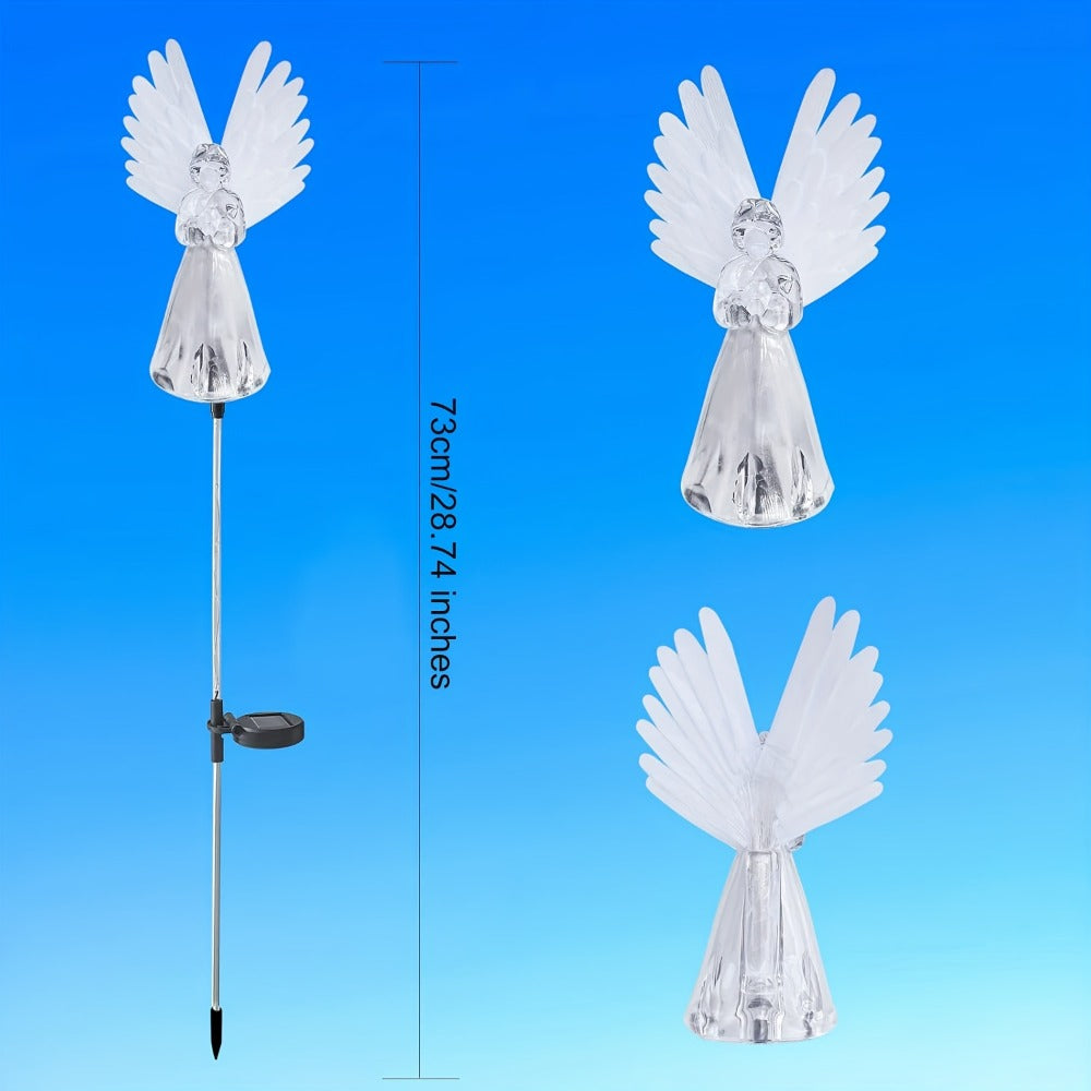 Solar Garden Lights Color-Changing Angel Stakes with 7-Color LEDs in 2- or 4-Pack Sets for Memorial Decor