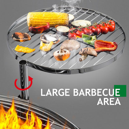 33-Inch Wood-Burning BBQ Fire Pit with Swivel Cooking Grate, Two Removable Grills and Height-Adjustable Rack