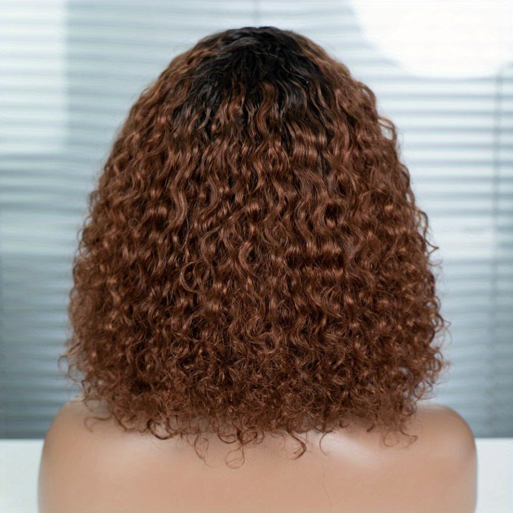 12-Inch Water Wave Bob Human Hair Wig with Bangs, 150% Density and TT1B/33 or P1B/30 Color